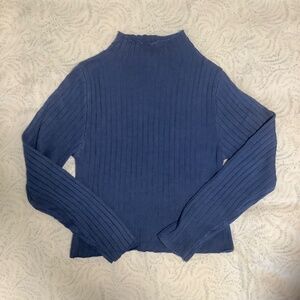 Blue Mock Neck Ribbed Blue Long Sleeve Sweater Size 4/Small